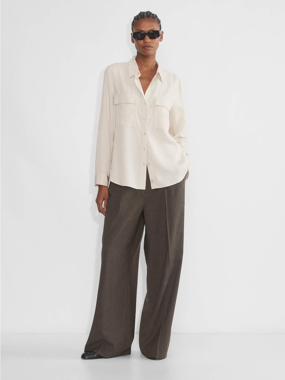 Aritzia Babaton Utility Shirt Matte Pearl Small
